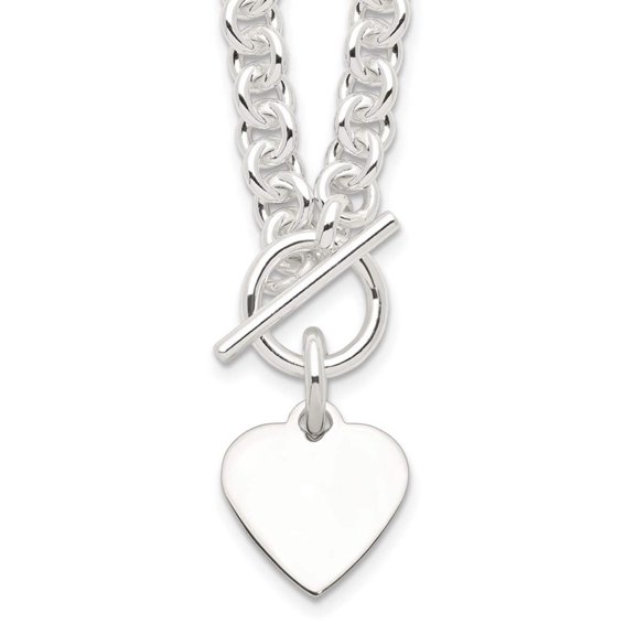 Sterling Silver Engraveable Heart Disc on Fancy Link Toggle 18in Necklace QG1149