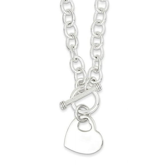 Sterling Silver Engravable 20mm Heart Disc on Fancy Rolo Link 8.75 inch Toggle Bracelet QG1153