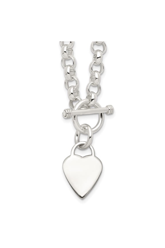 Sterling Silver Engraveable Heart Disc on Fancy Link Toggle Necklace QG1150