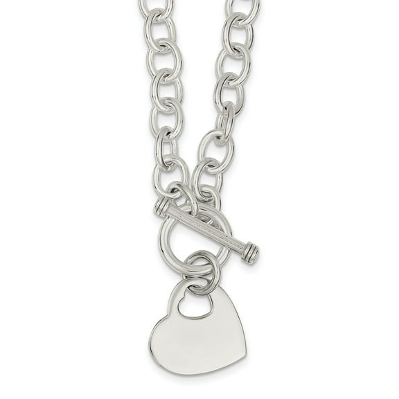 Sterling Silver Engraveable Heart Disc on Fancy Link Toggle Necklace