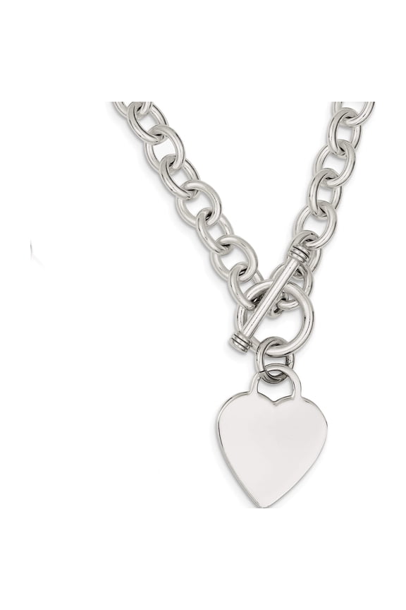 Sterling Silver Engraveable Heart Fancy Link Toggle Necklace (18 X 8.5) Made In India qg1151-18