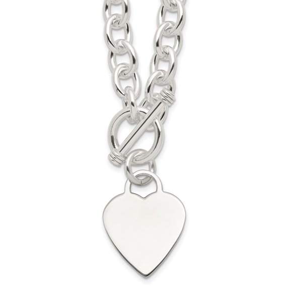 Sterling Silver Engravable 29x22mm Heart Charm Fancy Rolo Link 18 inch Toggle Necklace QG1151