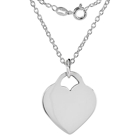 Sterling Silver Engraveable Heart Necklace Handmade 1 inch wide 24 inch R_50