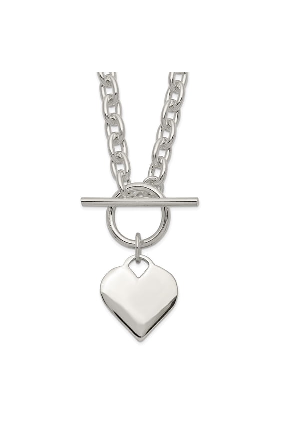 Sterling Silver Engraveable Heart Toggle Necklace - 34.7 Grams - 18 Inch - Measures 19mm Wide