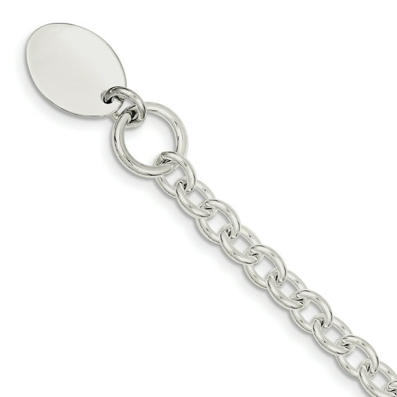 Sterling Silver Engraveable Oval Disc on Fancy Link Bracelet