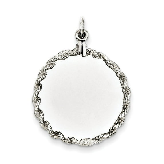 Sterling Silver Engraveable Round with Rope Disc Charm - 3.8 Grams - Measures 37x26mm Wide
