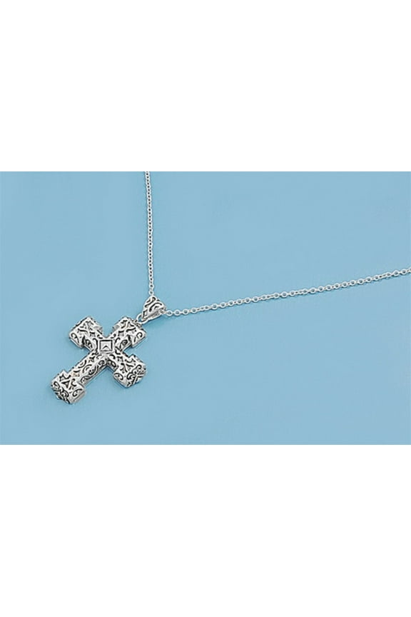 Sterling Silver Engraved Designer Cross Necklace