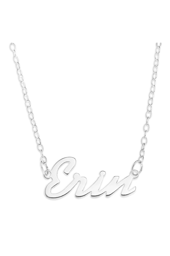 Sterling Silver 'Erin' Name Pendant on 16-inch Trace Chain - White