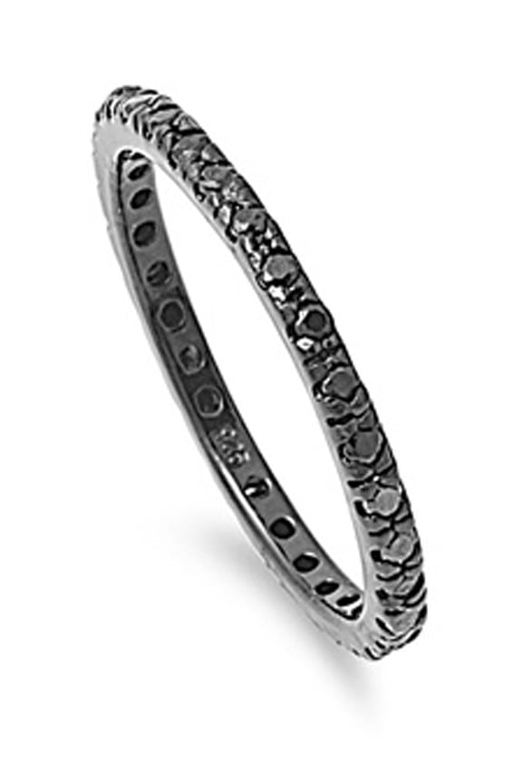 Sterling Silver Eternity Band Black CZ Thin 2mm Ring Stackable 925 Jewelry Female Size 12