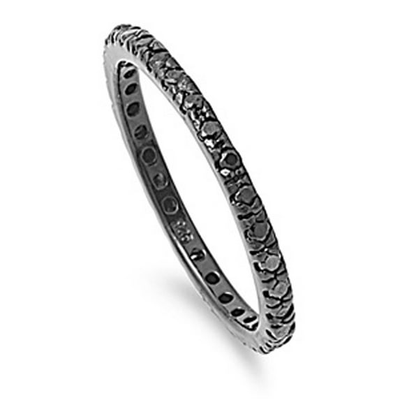 Sterling Silver Eternity Band Black Cubic Zirconia Thin 2mm Ring Stackable 925 Jewelry Female Size 5