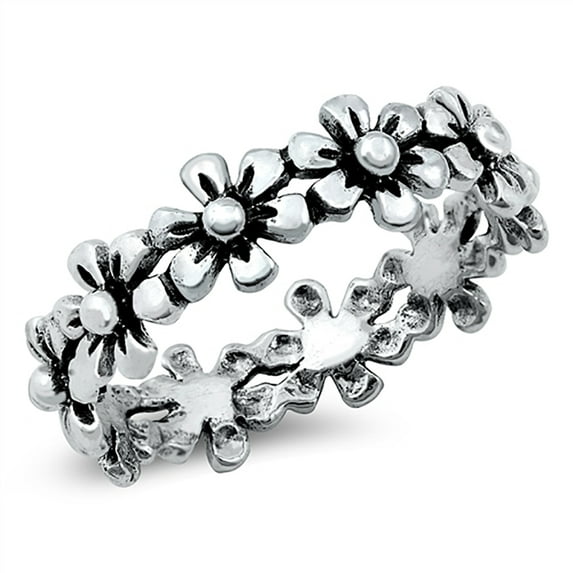 Sterling Silver Eternity Flower Crown Ring Size 9