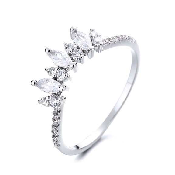 Amy and Annette Sterling Silver Eternity Marquise-cut Crown Ring with Crystals