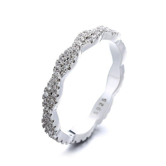 Sterling Silver Eternity Twist Ring with Crystals