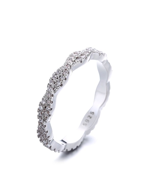 Sterling Silver Eternity Twist Ring with Crystals