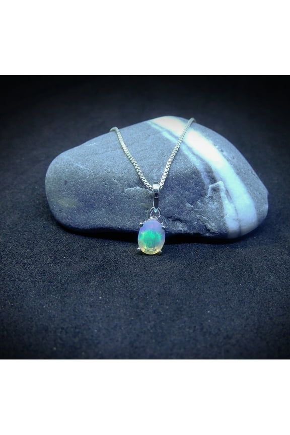 Sterling Silver Ethiopian Opal Necklace Oval October Birthstone Pendant Dainty Gemstone Jewelry for Women