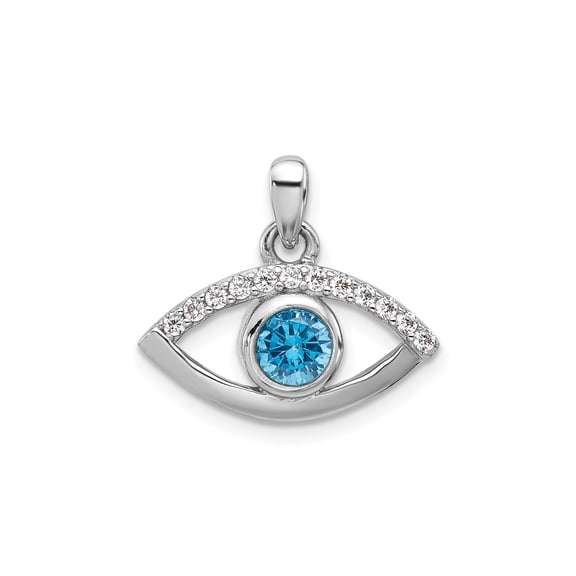 Sterling Silver Evil Eye Pendant Necklace for Women with Blue Stone and Cubic Zirconia, Eye Shaped Symbol of Protection, Spiritual Jewelry with Mediterranean Style