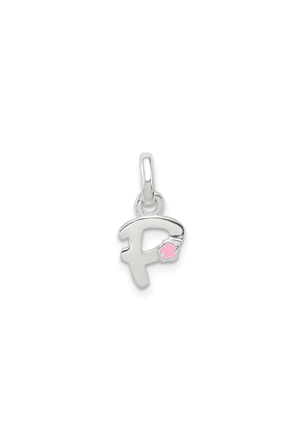 Sterling Silver F Initial Pendant for Women, Pink Enamel Flower Charm for Necklace or Bracelet, Monogram Letter Jewelry, Personalized Floral Alphabet Accessory