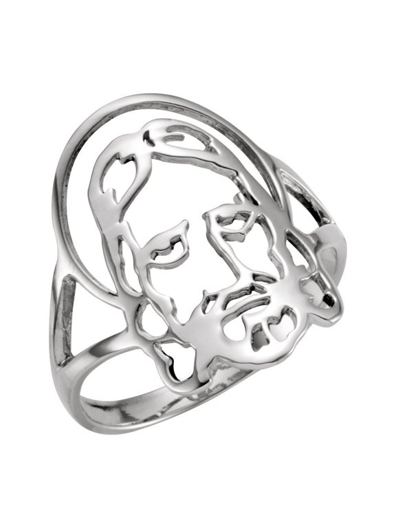 Sterling Silver Face Of Jesus Chastity Ring - 4.4 Grams - Size 10 Gents