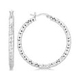 thumbnail image 1 of Sterling Silver Faceted Motif Large Hoop Earrings with Rhodium Plating, 1 of 2