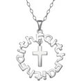 Sterling Silver "Faith" Sentiment Pendant with Dangling Cross, 18