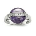 thumbnail image 1 of 925 Sterling Silver Amethyst and CZ Cubic Zirconia Simulated Diamond Ring Size 8 2mm Wide -  Jewelry Gift for Mom, 1 of 5