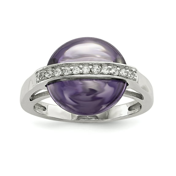 925 Sterling Silver Amethyst and CZ Cubic Zirconia Simulated Diamond Ring Size 8 2mm Wide - Jewelry Gift for Mom