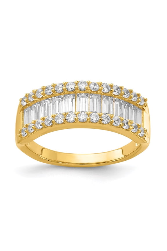 Sterling Silver Fancy Baguette Diamonelle Channel Set Band ring-YG-Vermeil