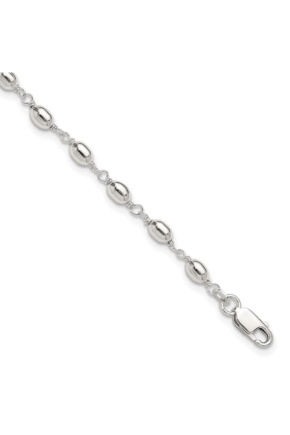 Sterling Silver Fancy Bead Anklet