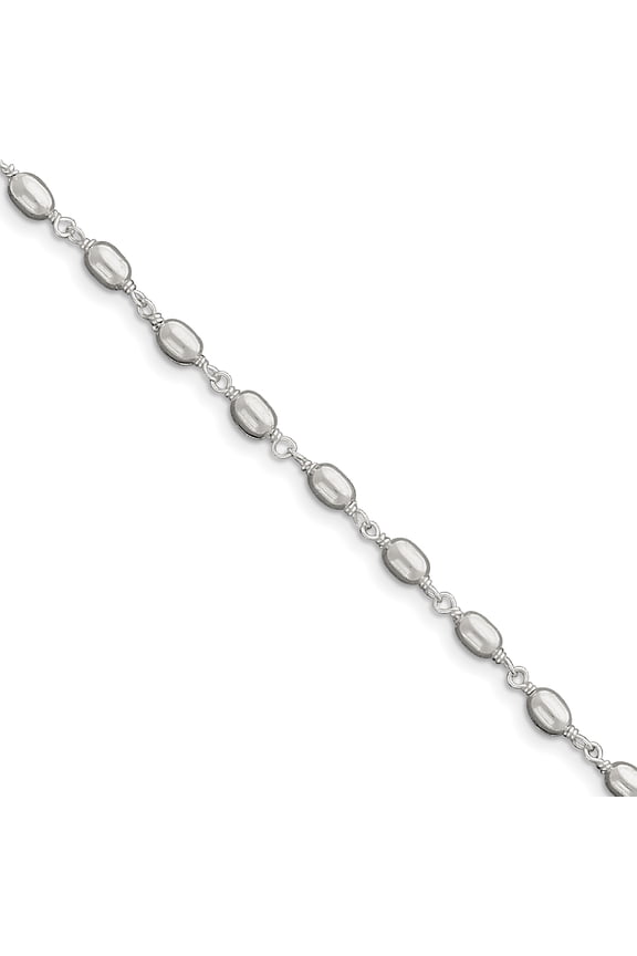 Fancy Bead Anklet 925 Sterling, Sterling Silver, 10 Inch