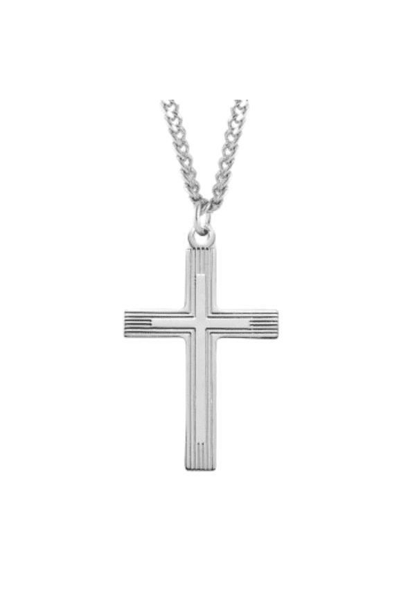 Sterling Silver Fancy Cross Pendant Necklace, 1.3" x 0.8", 24" Endless Rhodium Plated Stainless Steel Chain, Made in USA- Deluxe Velvet Gift Box Included
