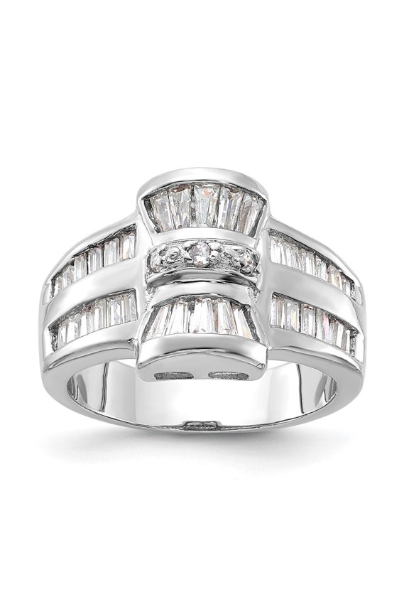 Finest Gold Sterling Silver Fancy CZ Ring - Size 6