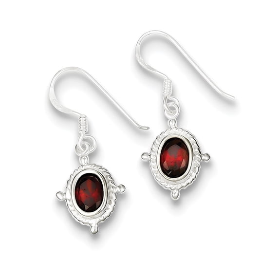 Sterling Silver Fancy Garnet Earrings - Measures 27x15mm Wide