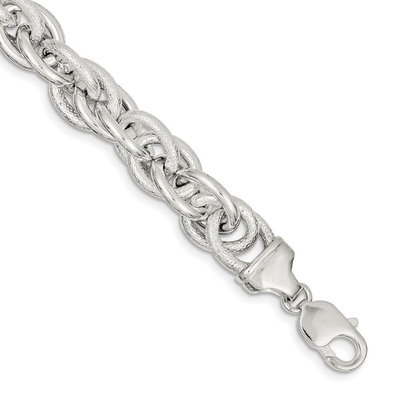 Sterling Silver Fancy Link Bracelet - 25.0 Grams - 7.75 Inch - Lobster Claw - Measures 11mm Wide