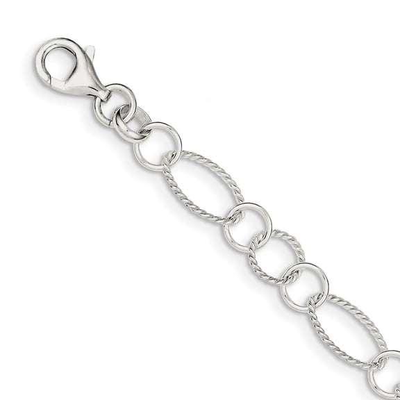 Sterling Silver Fancy Link Bracelet - 5.3 Grams - 7.5 Inch - Lobster Claw - Measures 8mm Wide