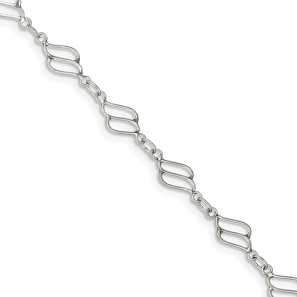 Sterling Silver Fancy Polished Anklet - 3.7 Grams - 10 Inch - Spring Ring - Measures 8mm Wide