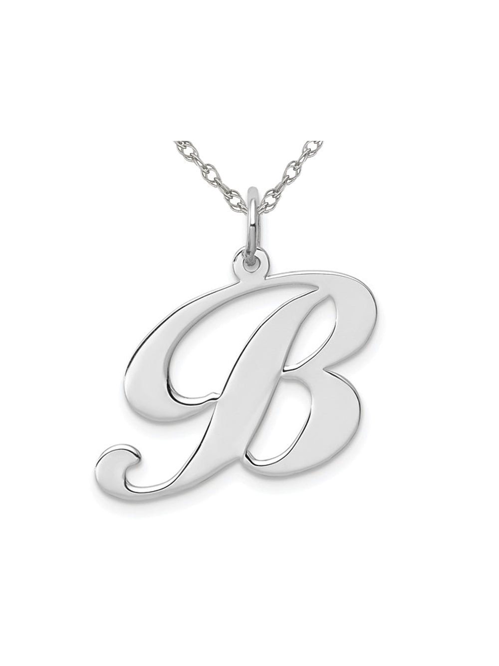 GEM AND HARMONY Sterling Silver Fancy Script Initial -B- Pendant Necklace Charm with Chain