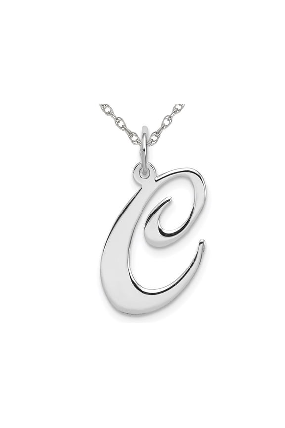 Sterling Silver Fancy Script Initial -C- Pendant Necklace Charm with Chain for Women