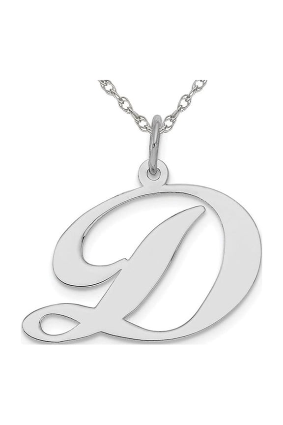 Sterling Silver Fancy Script Initial -D- Pendant Necklace Charm with Chain for Women