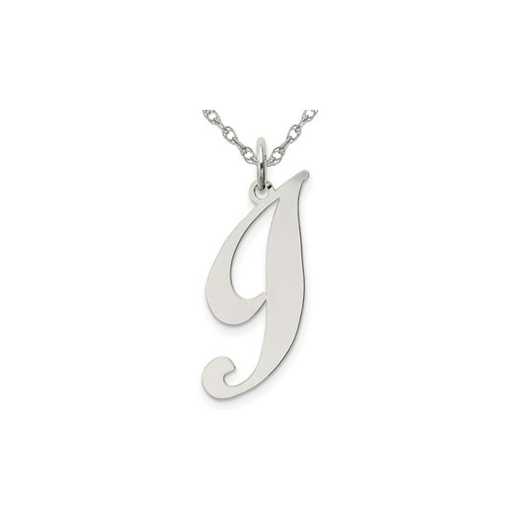 Sterling Silver Fancy Script Initial -I- Pendant Necklace Charm with Chain for Women