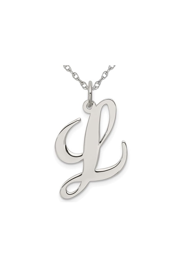 Sterling Silver Fancy Script Initial -L- Pendant Necklace Charm with Chain for Women