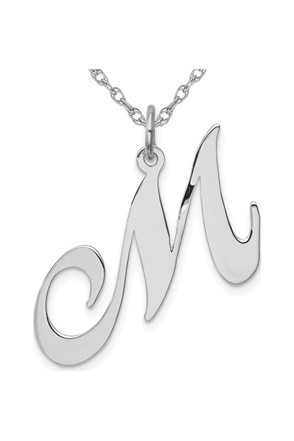Sterling Silver Fancy Script Initial -M- Pendant Necklace Charm with Chain for Women