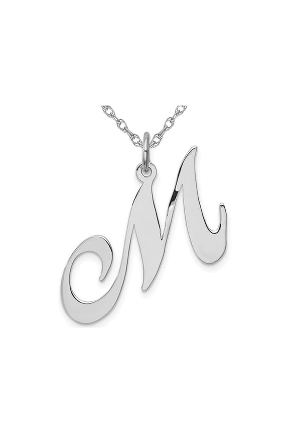 Sterling Silver Fancy Script Initial -M- Pendant Necklace Charm with Chain for Women