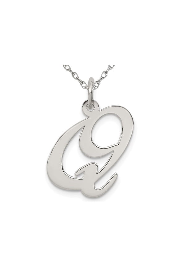 Sterling Silver Fancy Script Initial -Q- Pendant Necklace Charm with Chain for Women