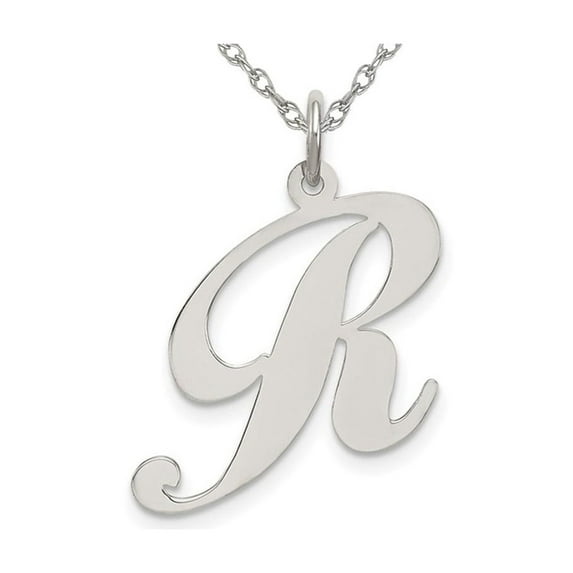 Sterling Silver Fancy Script Initial -R- Pendant Necklace Charm with Chain for Women