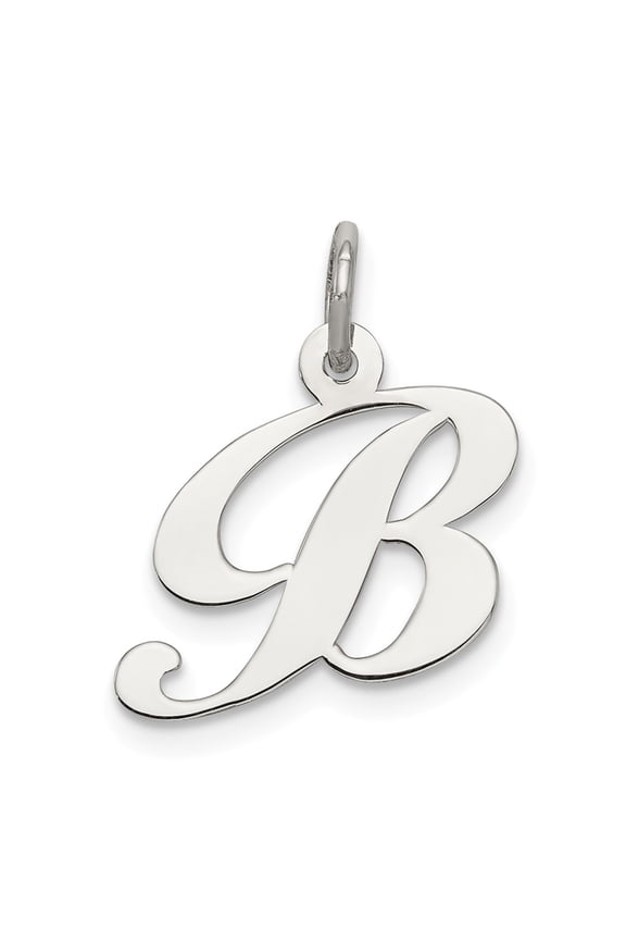 Sterling Silver Fancy Script Letter B Initial Charm Pendant