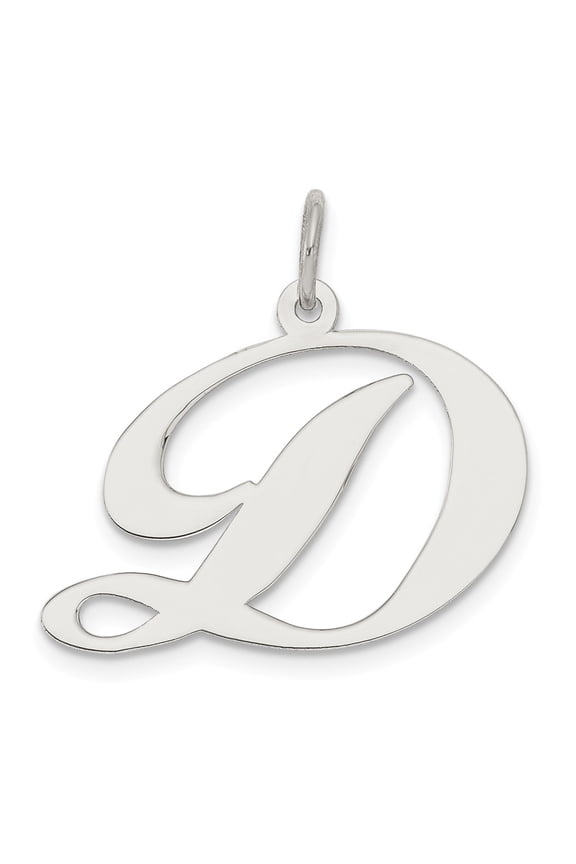 Sterling Silver Fancy Script Letter D Initial Charm Pendant