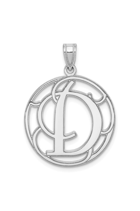 Sterling Silver Fancy Script Letter D Initial Pendant Charm