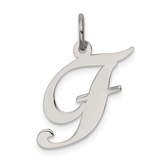 Sterling Silver Fancy Script Letter F Initial Charm Pendant