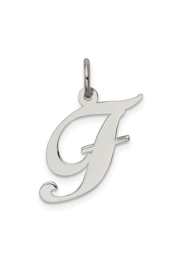 Sterling Silver Fancy Script Letter F Initial Charm Pendant