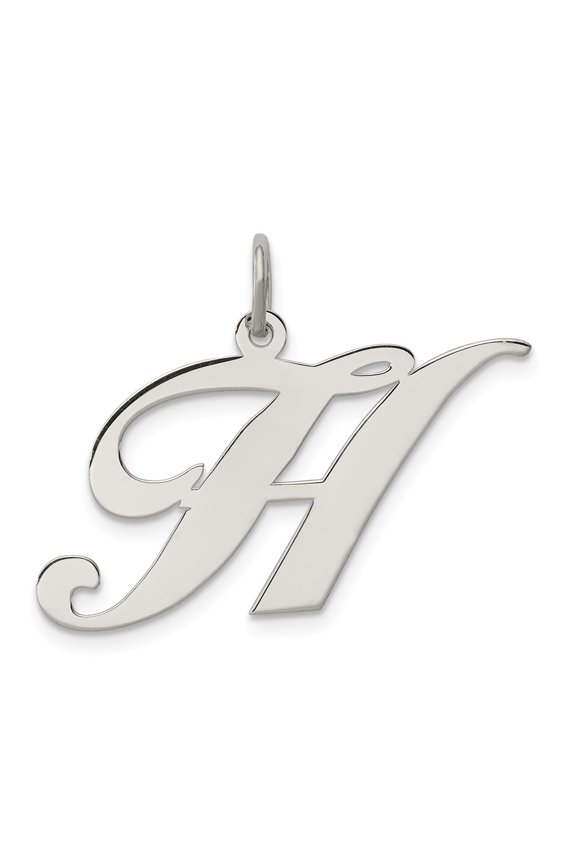 Sterling Silver Fancy Script Letter H Initial Charm Pendant